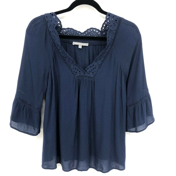 Daniel Rainn Tops - Daniel Rainn Eyelet Neckline Bell Sleeve Blouse